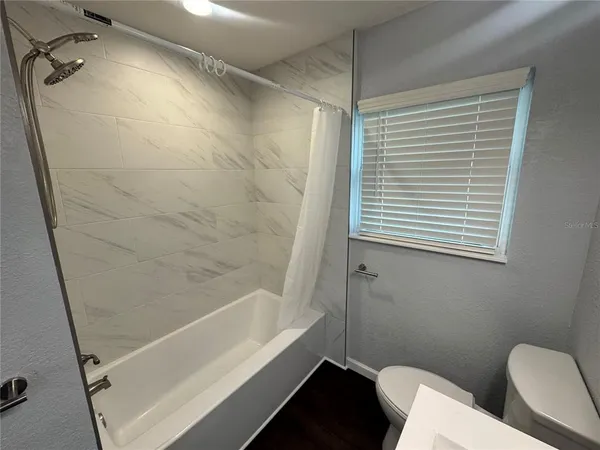 a bathroom with a toilet and a bathtub