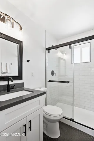 a bathroom with a sink a toilet and a mirror