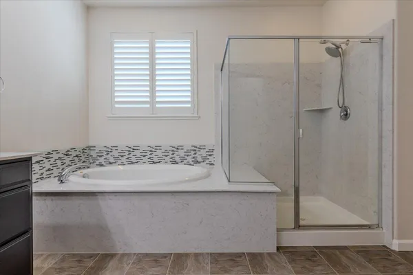 a bathroom with a bathtub