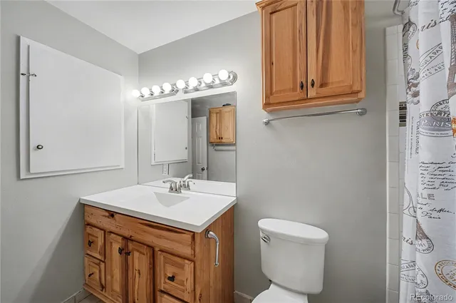 a bathroom with a sink a toilet and mirror