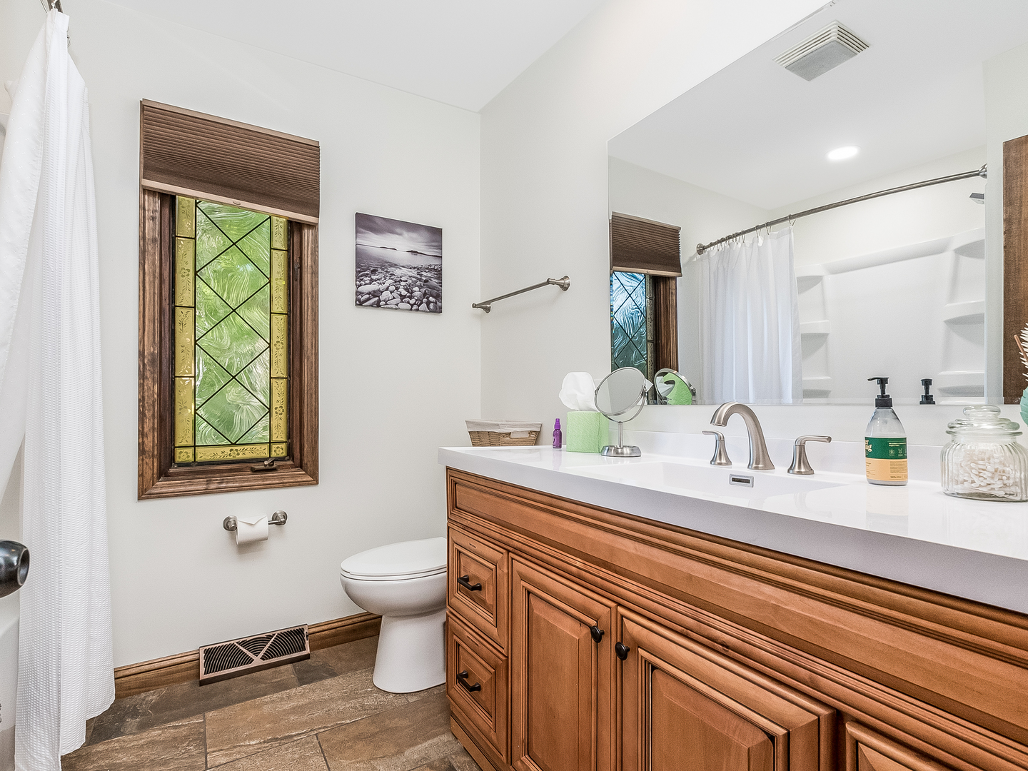 41W558 Farview Road Elburn, IL 60119 - Photo 38 of 50 a bathroom with a granite countertop sink mirror and toilet