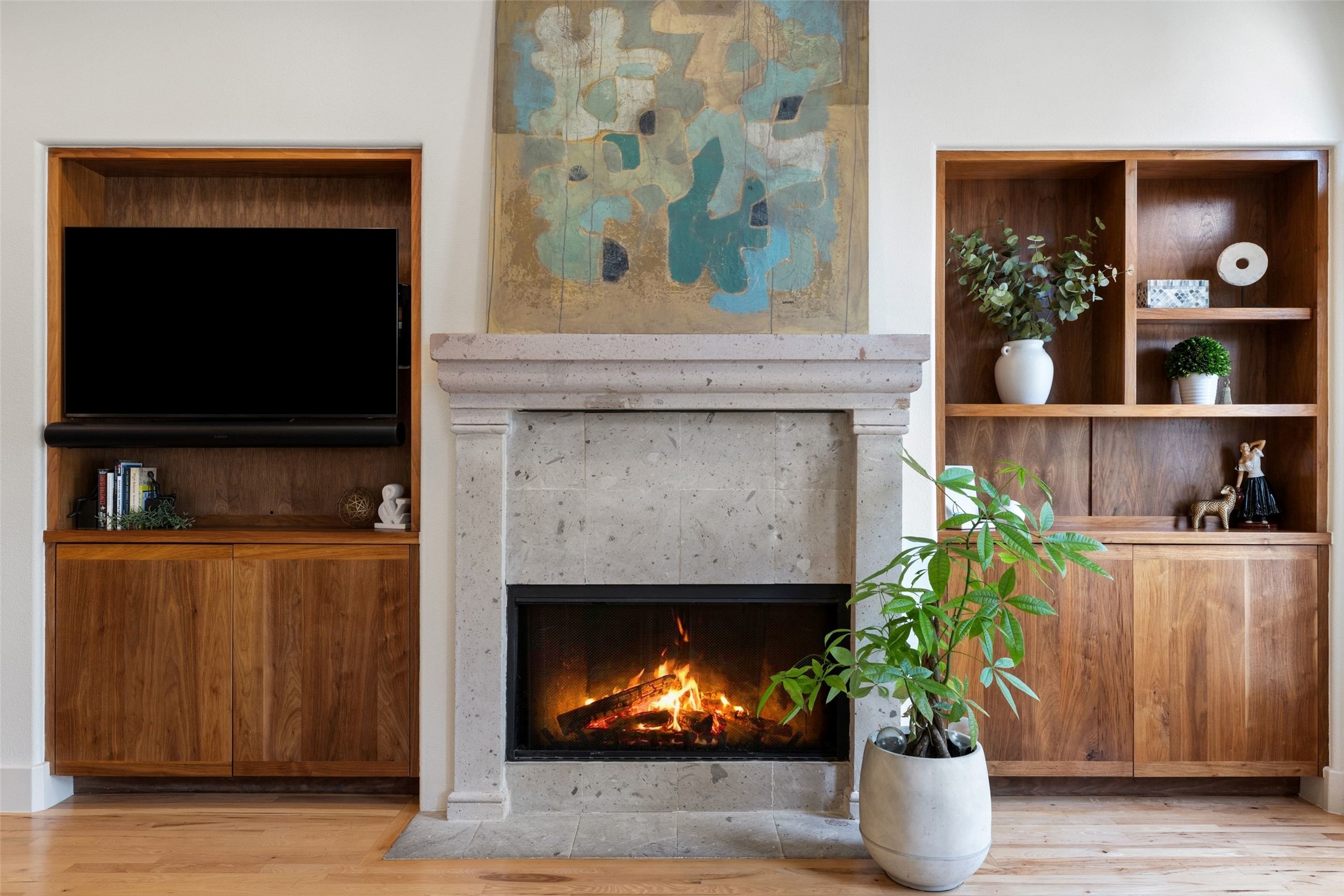 1529 Barton Springs Road, Unit 2 Austin, TX 78704 - Photo 7 of 40 a living room with a fireplace and wooden floor