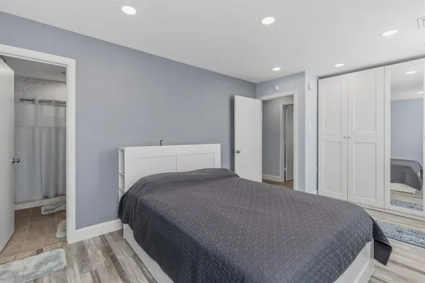 a view of hallway with a large window