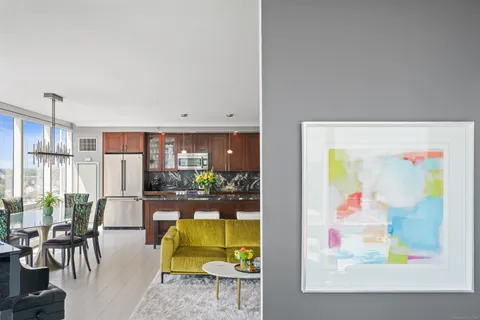 a view of kitchen and dining area with furniture