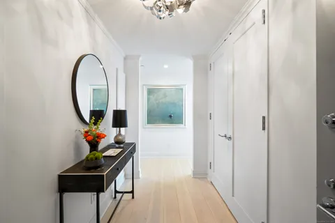 a view of a hallway with workspace