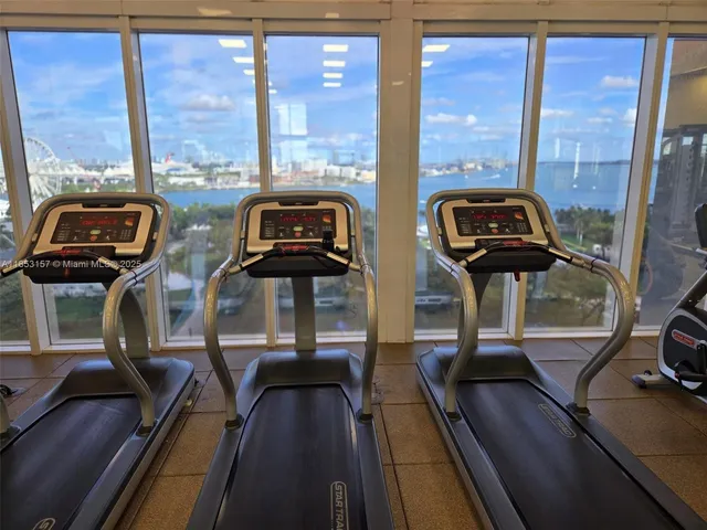 a view of a room with gym equipment