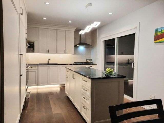 1106 Busse Road Mount Prospect, IL 60056 - Photo 7 of 27 a kitchen with kitchen island granite countertop a sink and a refrigerator