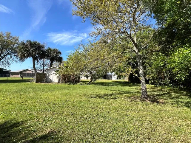 a view of a field of grass and trees