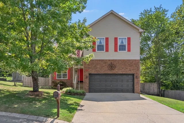 a view of a house with a yard and large tree