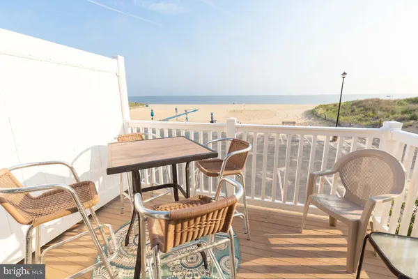 a terrace with a city view