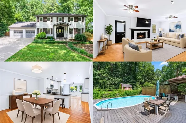 a view of a house with pool table and chairs in the patio
