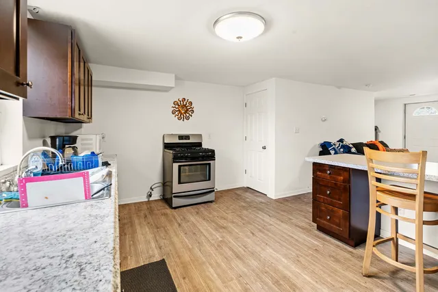 a picture of a bench in a building