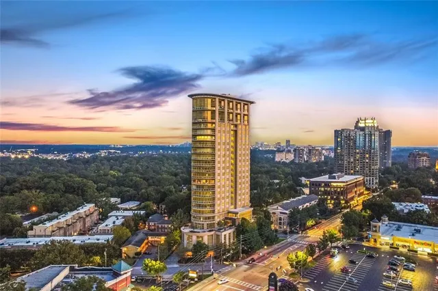 a view of a city with tall buildings