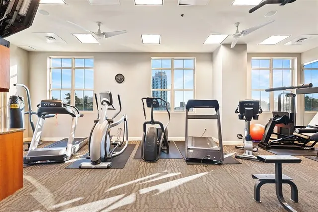 a view of a room with gym equipment