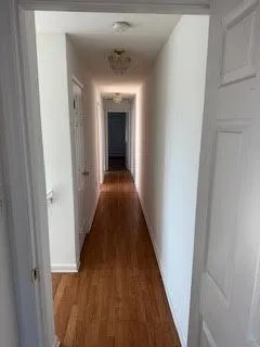 a view of hallway with wooden floor