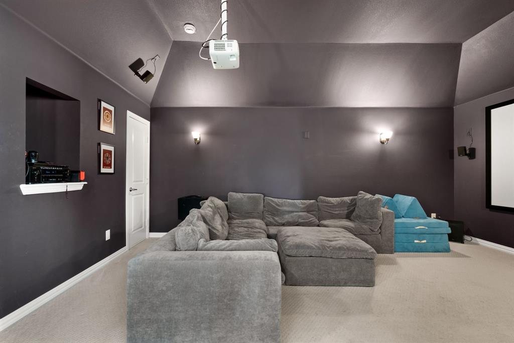 6309 Hall Road Frisco, TX 75034 - Photo 20 of 35 Cinema featuring carpet floors and lofted ceiling