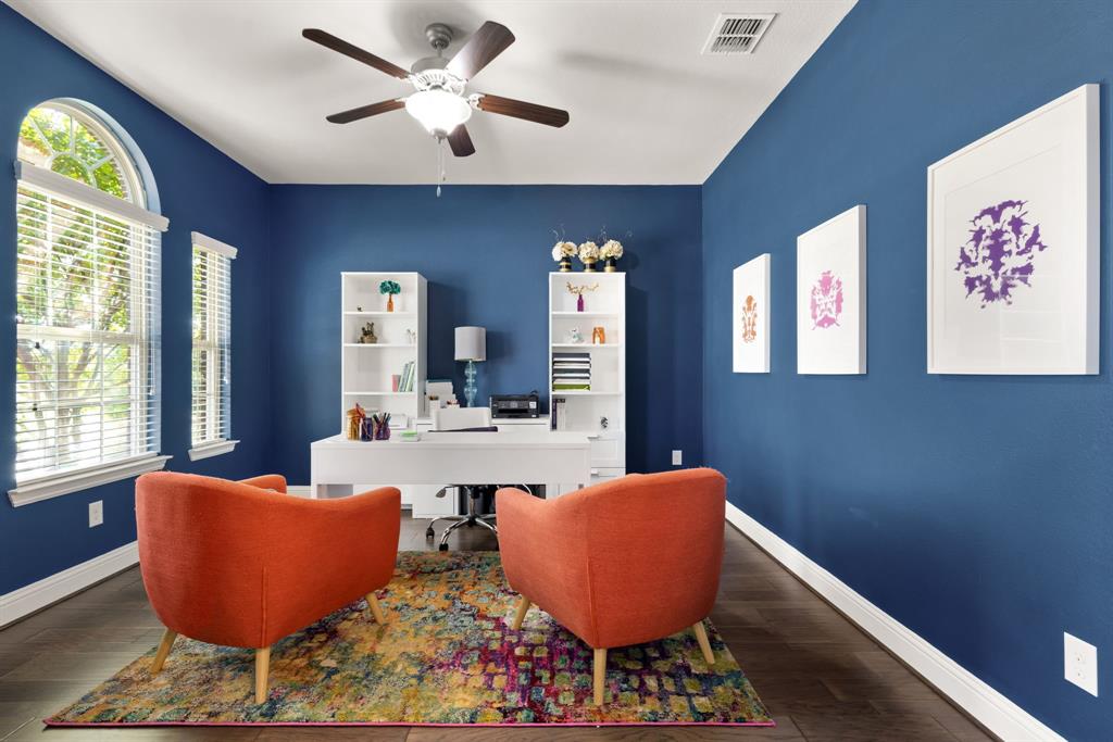 6309 Hall Road Frisco, TX 75034 - Photo 5 of 35 Office area with dark wood-style flooring and a ceiling fan