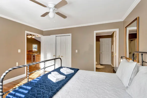 a view of a living room with a large window