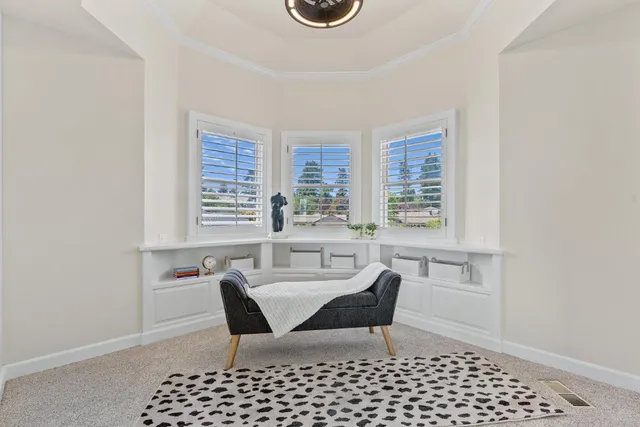 an aerial view of a house with a garden