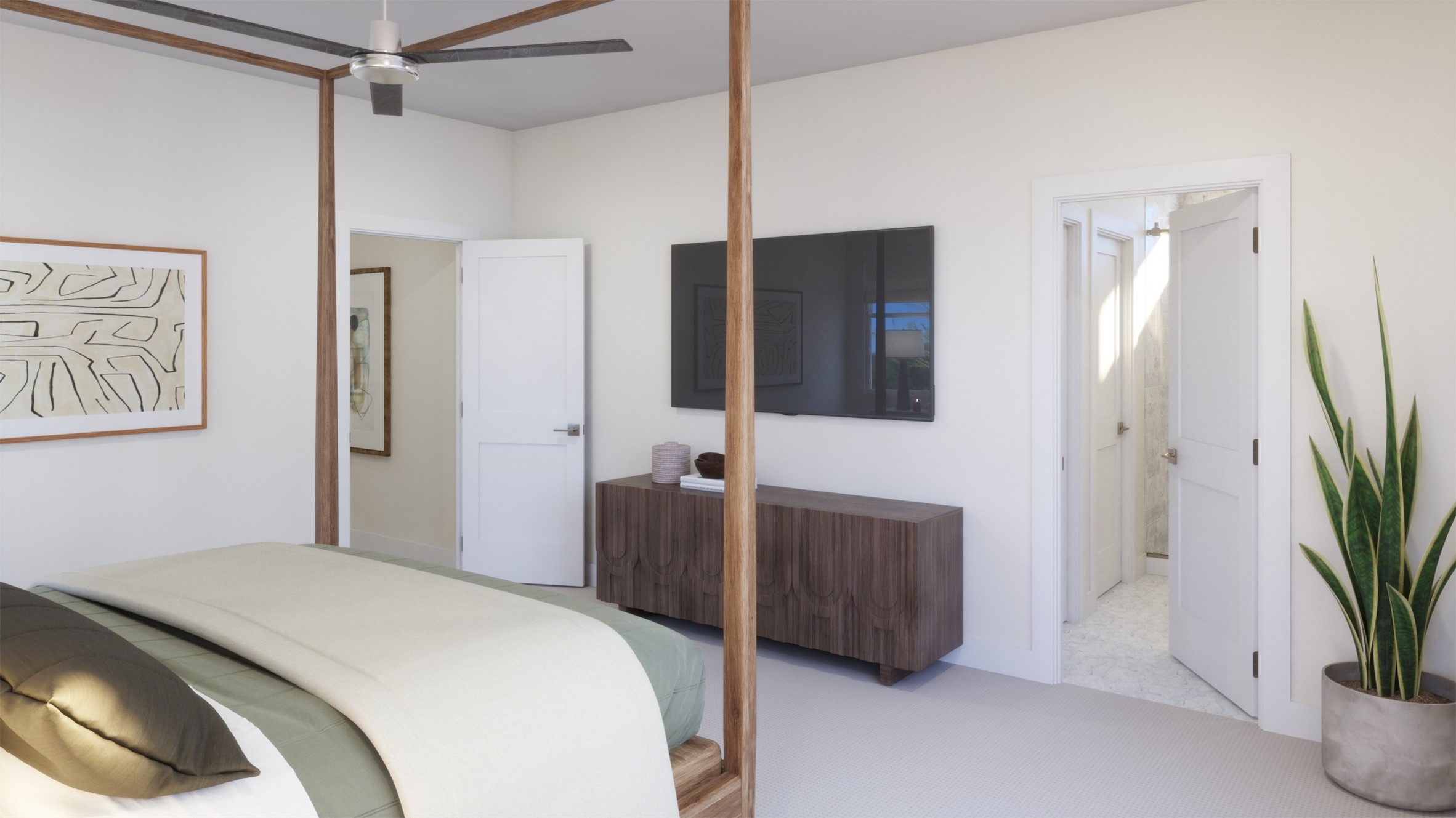 188 Sycamore Pnes Lane Kyle, TX 78640 - Photo 11 of 13 a bedroom with a bed a mirror and potted plant