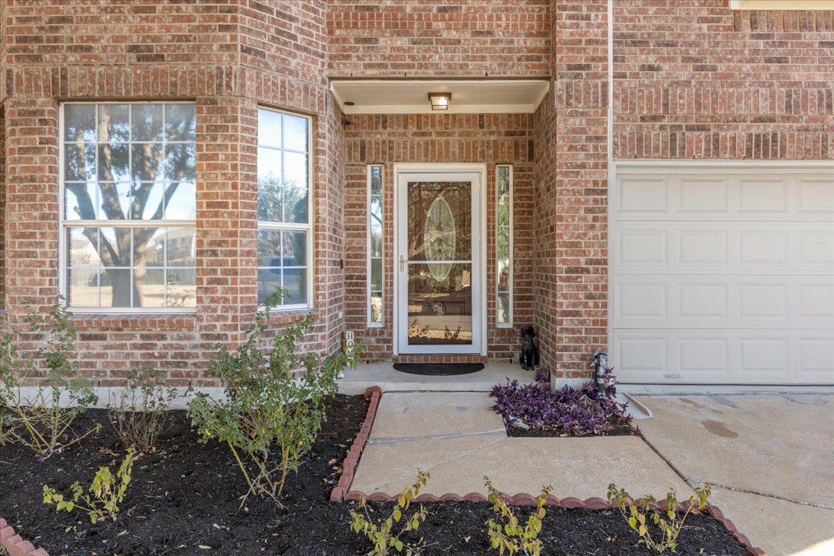 3523 Cheyenne Street Round Rock, TX 78665 - Photo 4 of 34 Doorway to property featuring brick siding, concrete driveway, and an attached garage