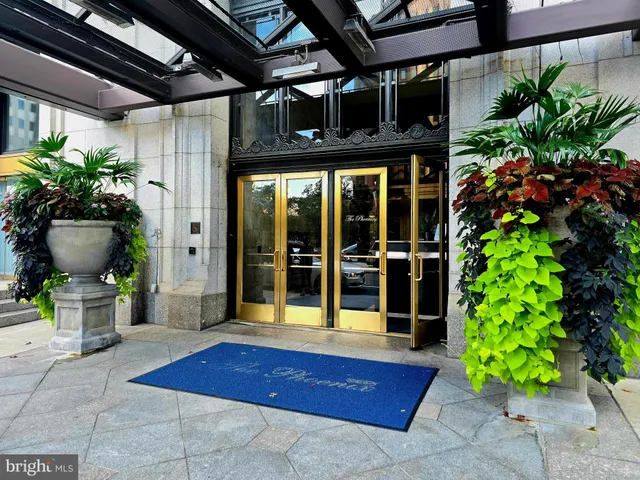 a view of a door with a building