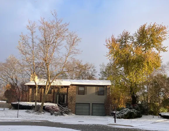 a front view of a house with a tree