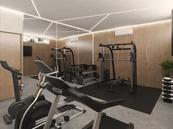 a room with gym equipment