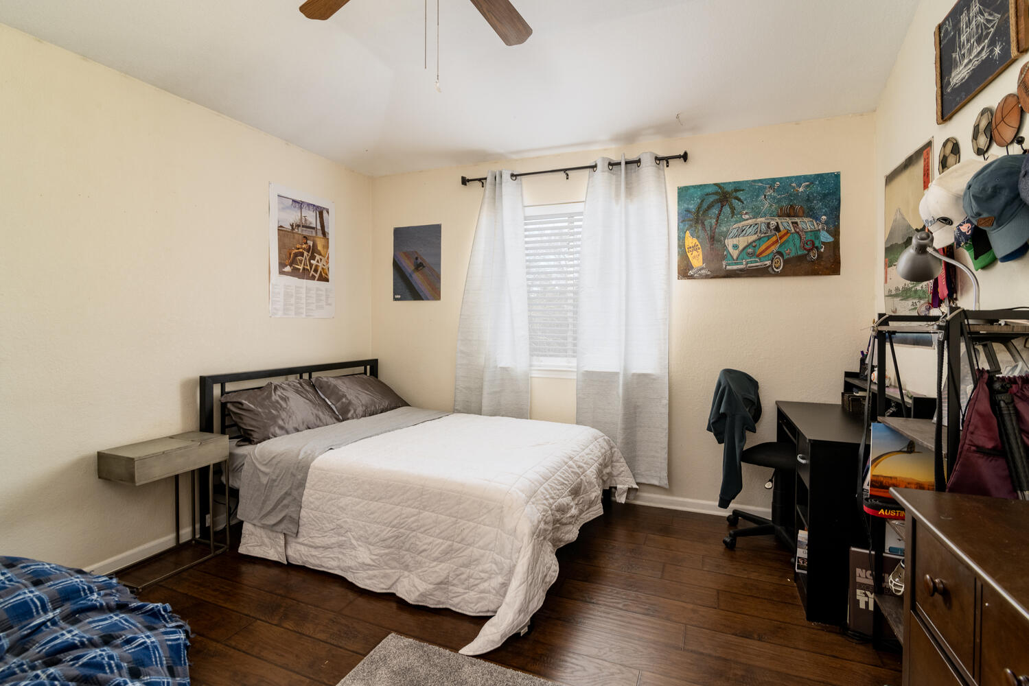 9301 Tea Rose Trail Austin, TX 78748 - Photo 26 of 36 Bedroom with dark wood finished floors, ceiling fan, and an office area
