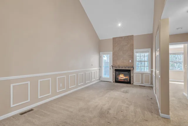 a view of a livingroom with a fireplace