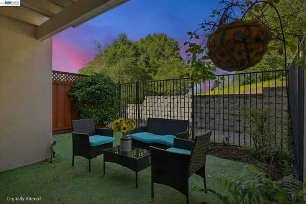 a outdoor view with a sitting space