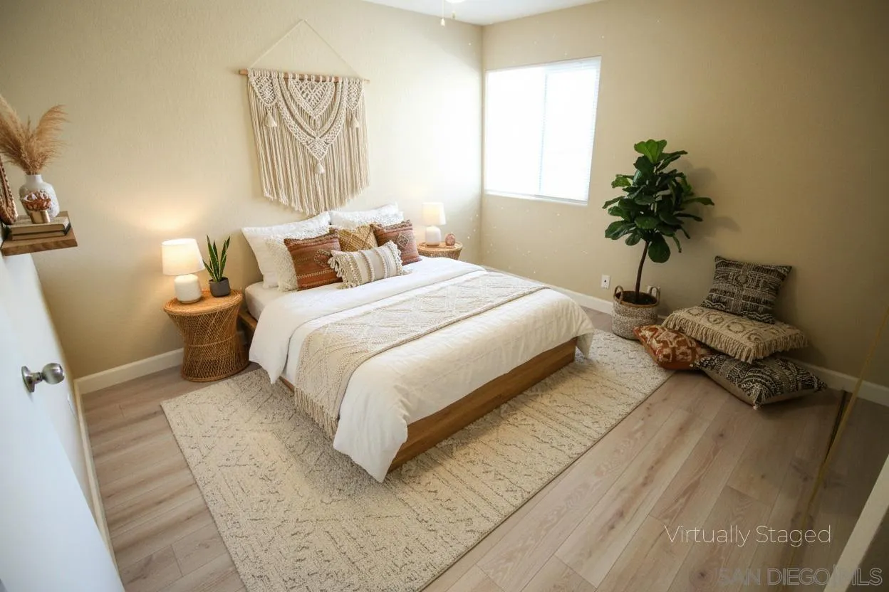 11183 Kelowna Road, Unit 36 San Diego, CA 92126 - Photo 6 of 19 a bedroom with a bed and a potted plant