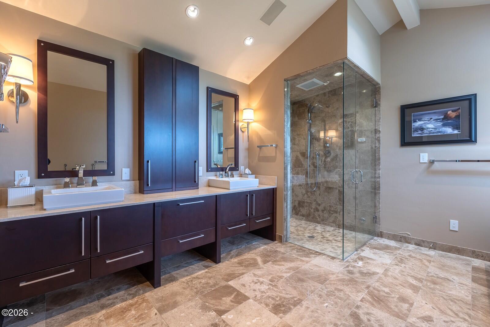 142 East Bay Point Road Gleneden Beach, OR 97388 - Photo 19 of 49 a bathroom with a sink and a mirror