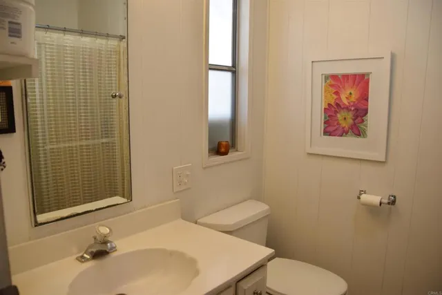 a bathroom with a toilet a sink and mirror
