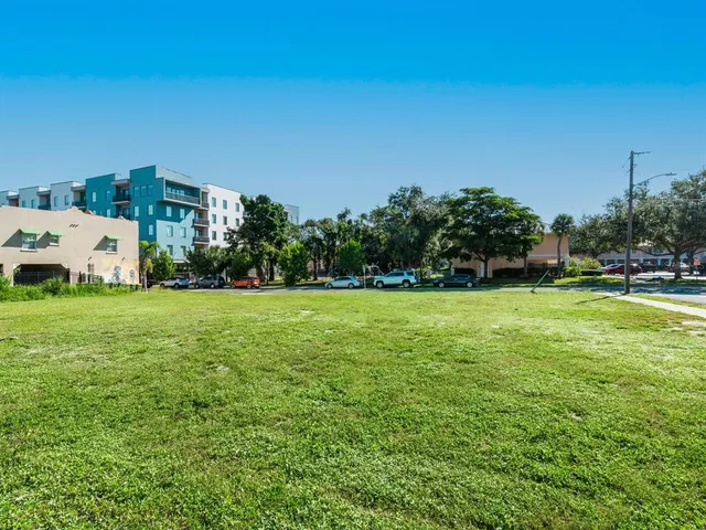 a view of a building along a street
