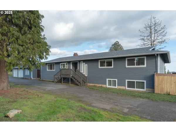 a view of a house with a backyard