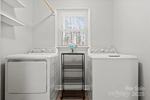 a utility room with dryer and washer