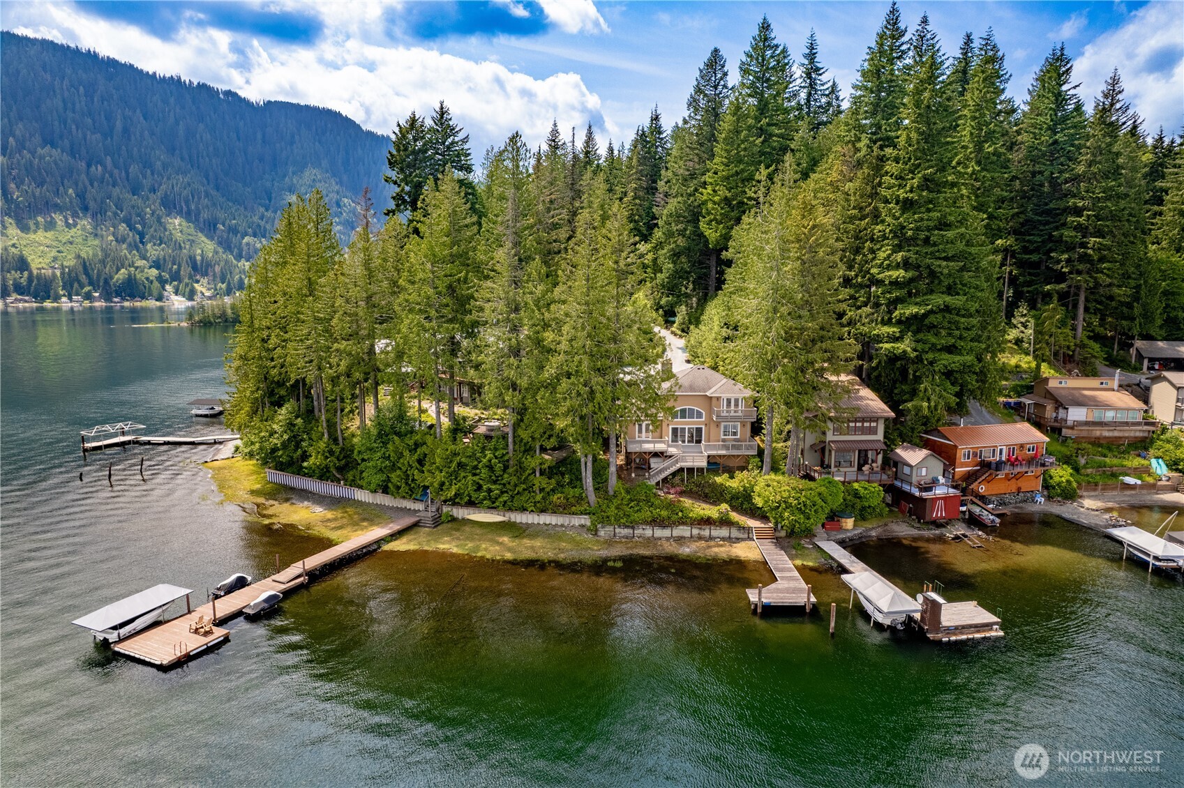 33571 Cliff Road Mount Vernon, WA 98274 - Photo 4 of 38 an aerial view of a house with a yard and lake view