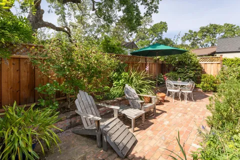 a view of outdoor dining space with a patio and plants