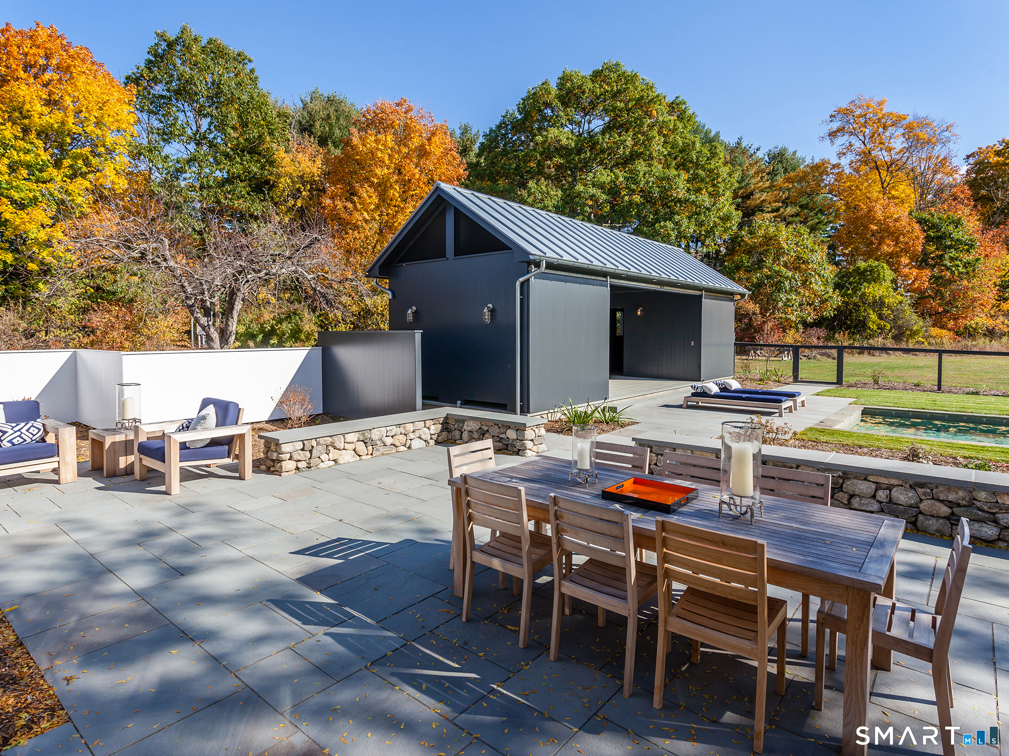 79 East Street Washington, CT 06793 - Photo 23 of 40 a patio with a table and chairs and potted plants