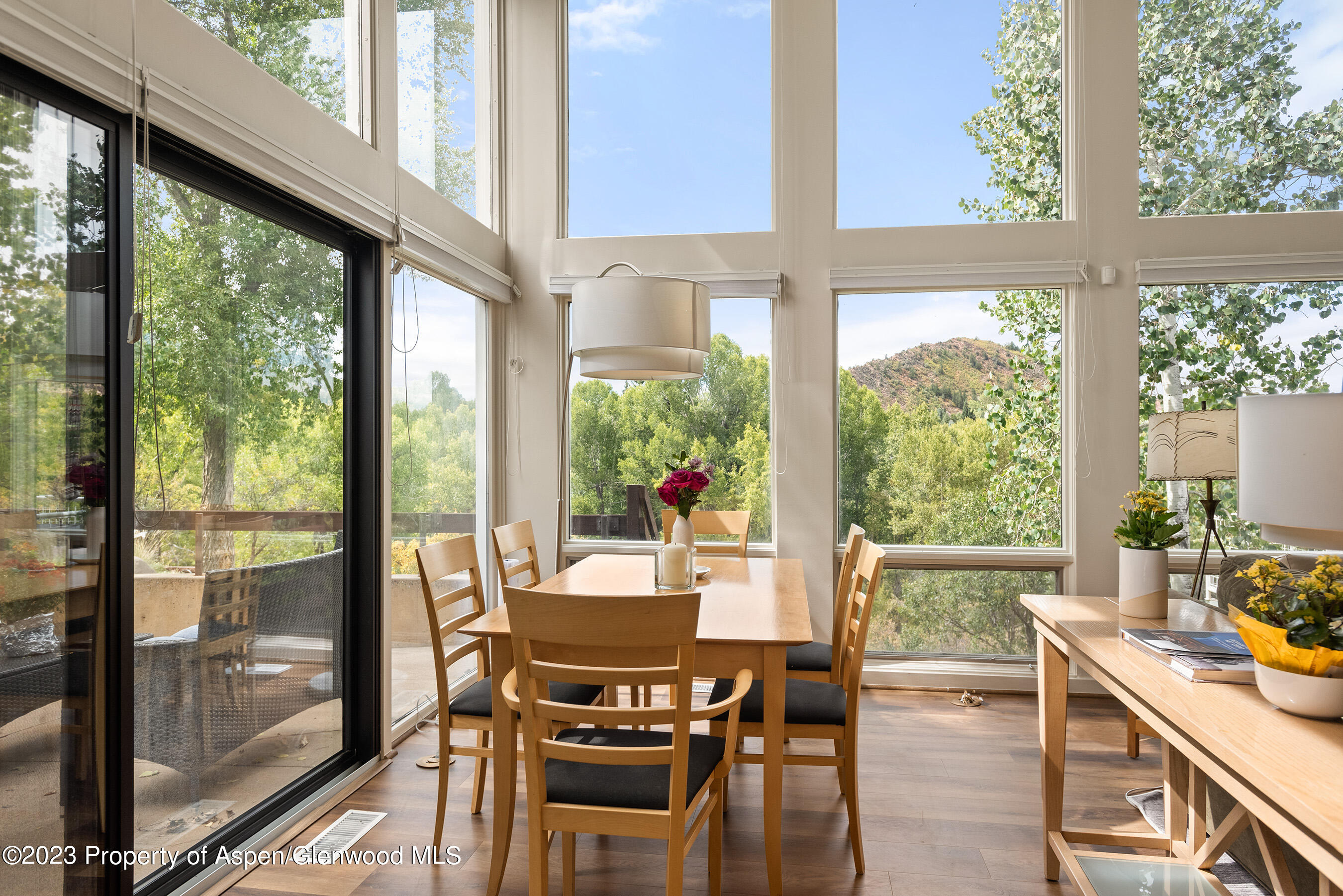 81 Meadows Trustee Road Aspen, CO 81611 - Photo 6 of 26 a view of a dining room with furniture window and wooden floor