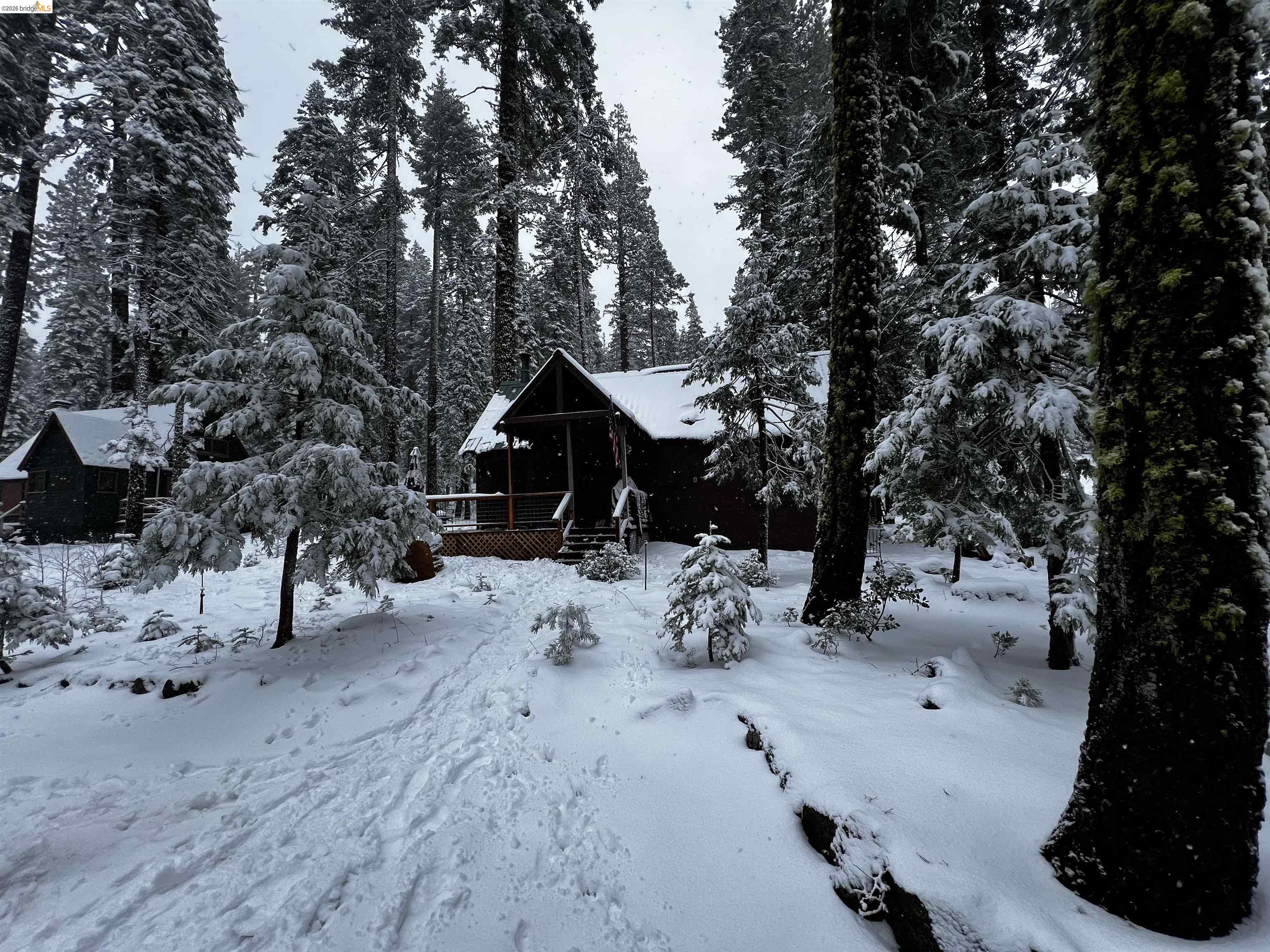 39 Cow Creek Road Pinecrest, CA 95364 - Photo 5 of 44 a view of a house with a yard covered in snow
