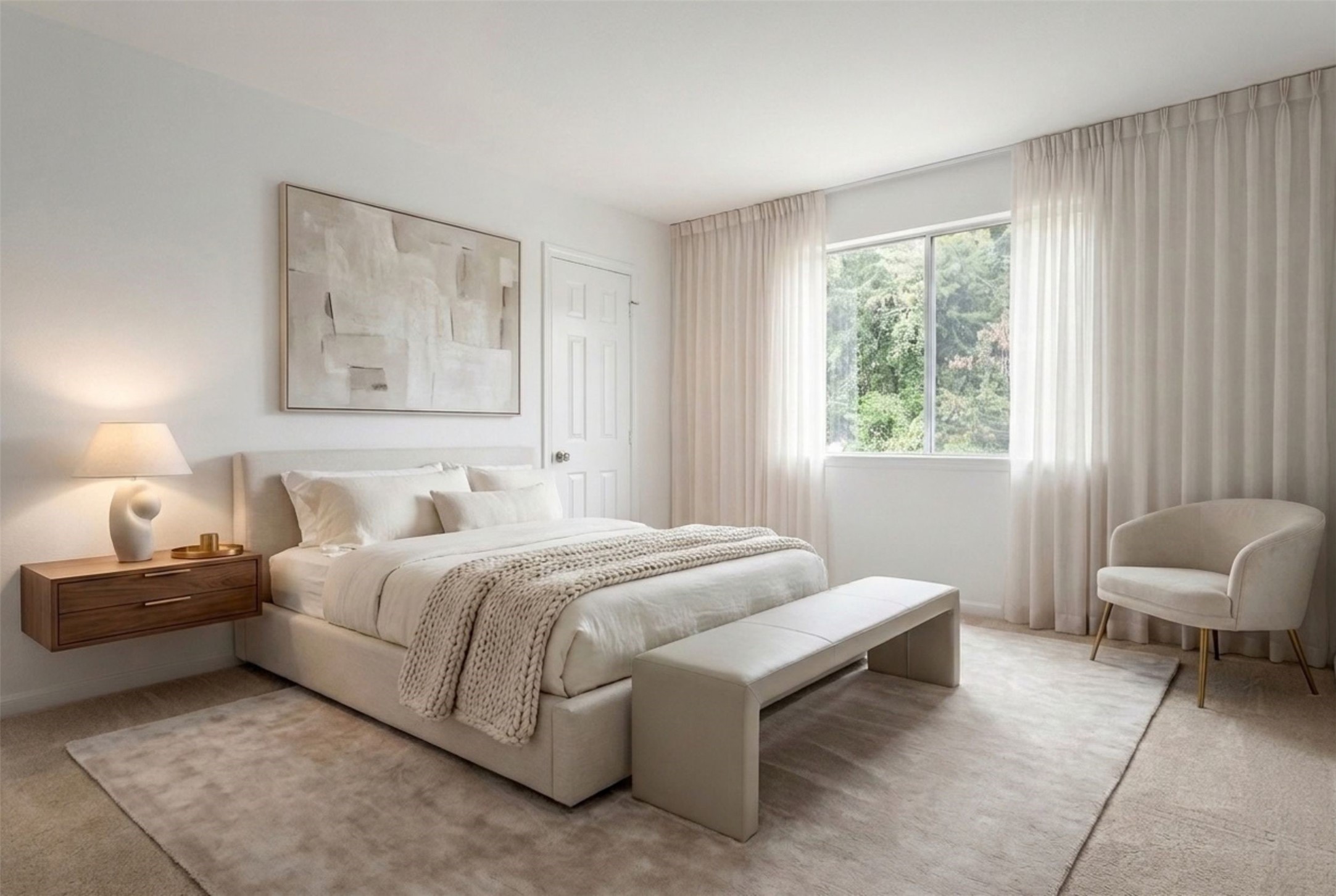 5426 Bourgeois Road Houston, TX 77066 - Photo 29 of 43 Experience the serene elegance of this masterpiece, featuring a bright and airy second guest bedroom with plush furnishings and tranquil views. (Virtual Staging)