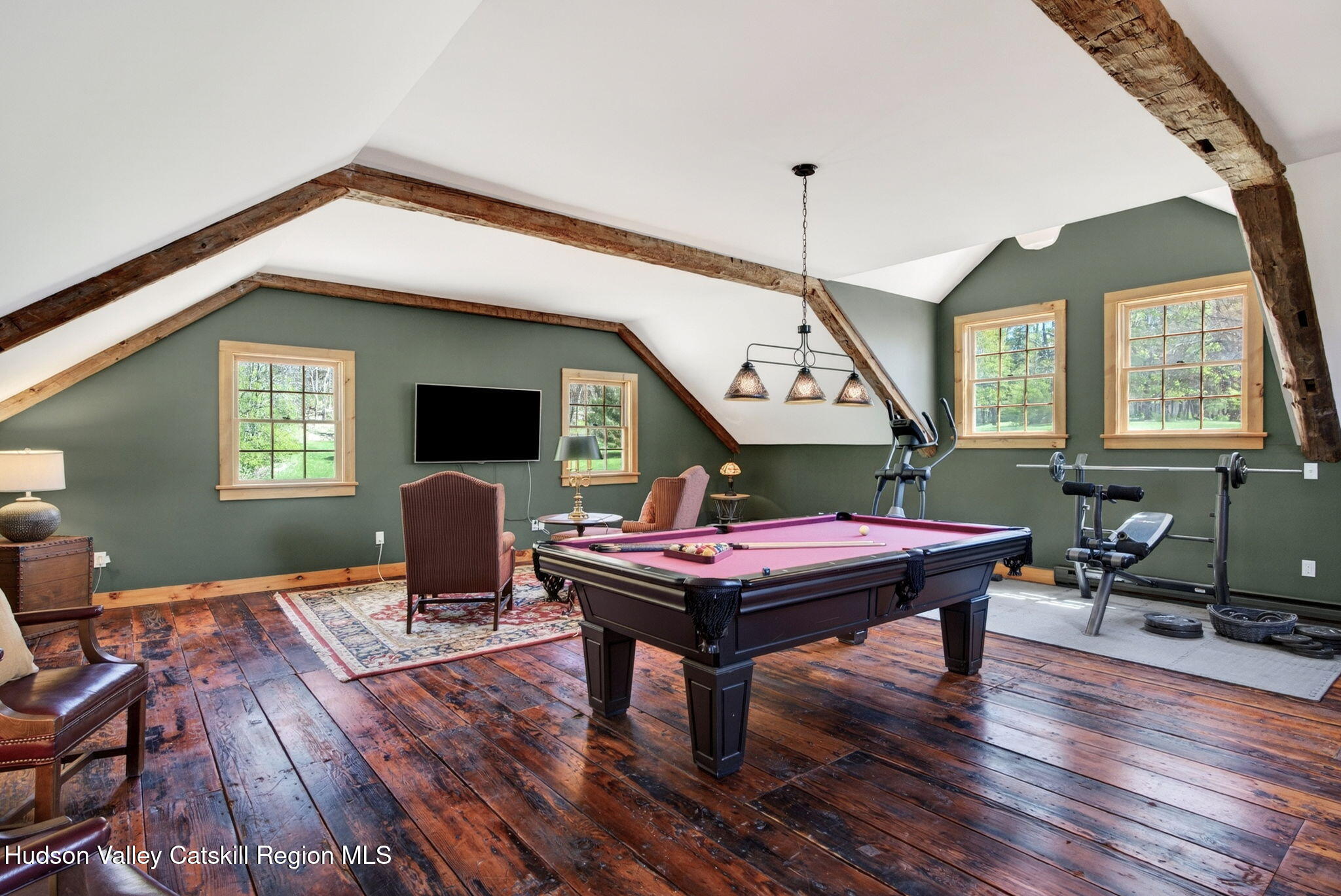 1429 Jackson Corners Road Red Hook, NY 12571 - Photo 33 of 59 a room with furniture pool table windows and wooden floor