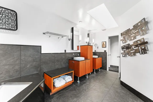 a garden view with a seating space