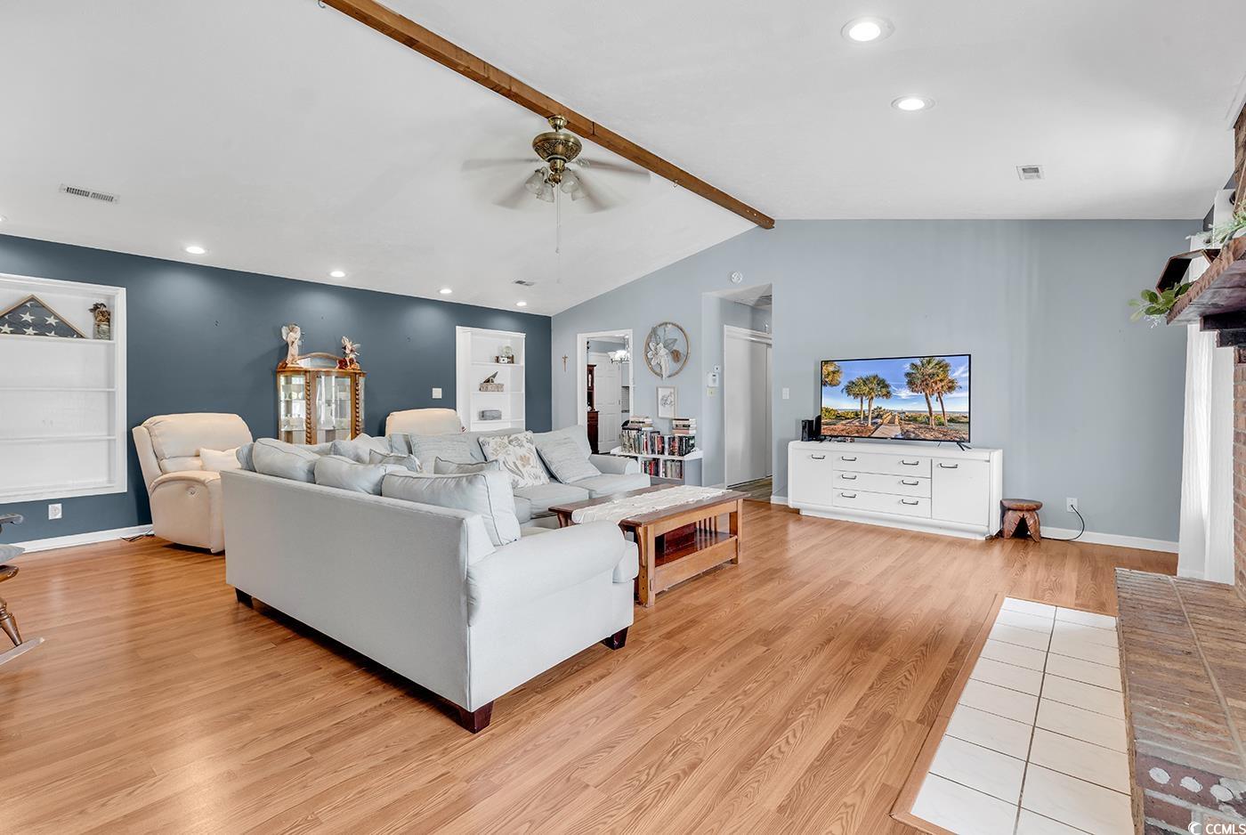 4 Plantation Road Myrtle Beach, SC 29588 - Photo 2 of 40 Living room with a ceiling fan, light wood-type flooring, and recessed lighting