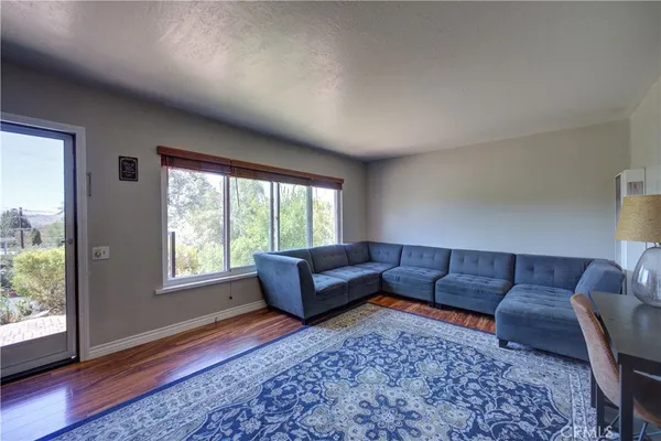 a living room with furniture and a rug