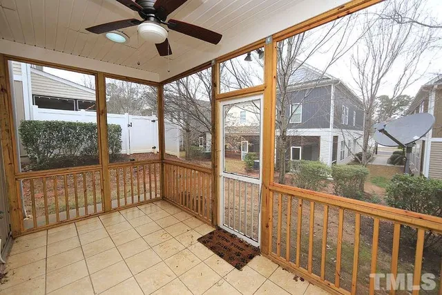 a view of a balcony with a large window