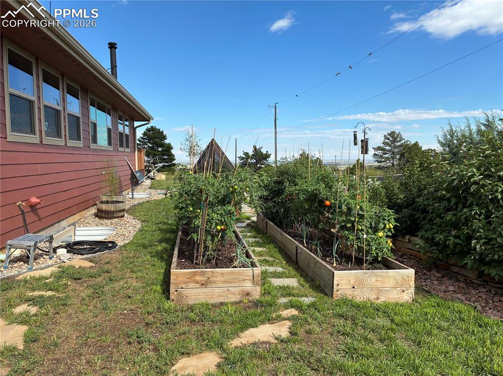 8480 Delaware Road Colorado Springs, CO 80926 - Photo 44 of 49 Summer 2025- View of the raised garden beds with vegetable garden