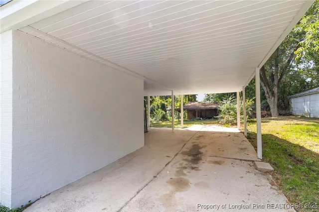 a view of a porch with garden
